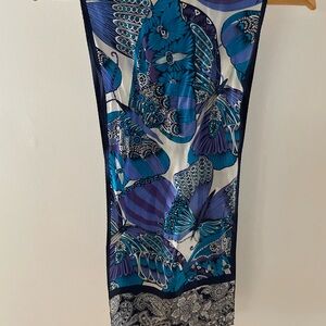 Beautiful 100% Silk scarf. Adrienne Landau Blue and White Butterfly Scarf